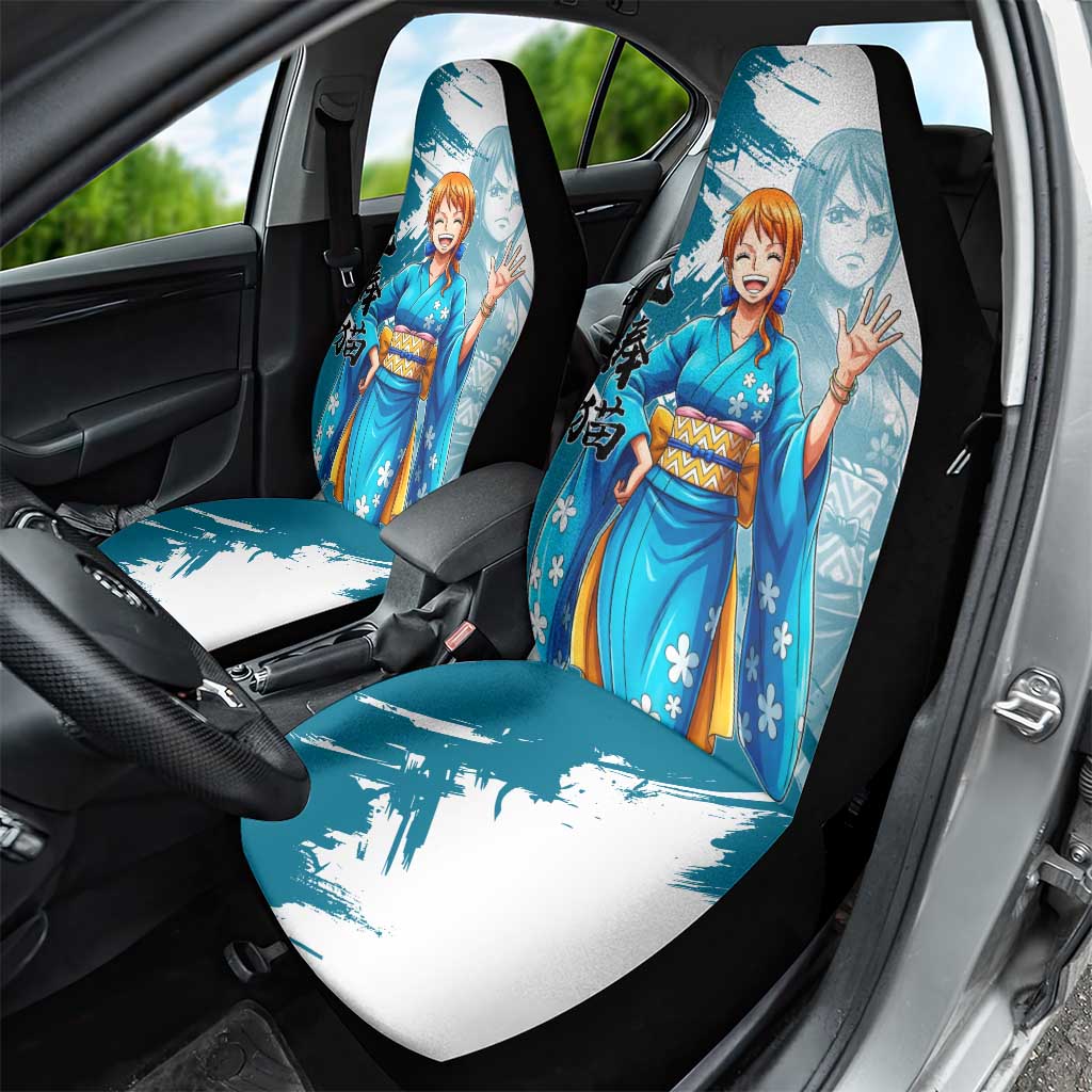 Wano Navigator Nami Car Seat Cover Floral Kimono Anime Brush Art