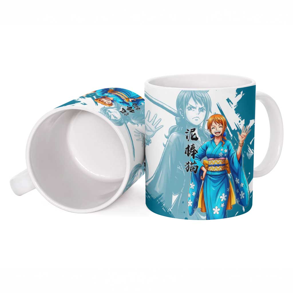 Wano Navigator Nami Ceramic Mug Floral Kimono Anime Brush Art