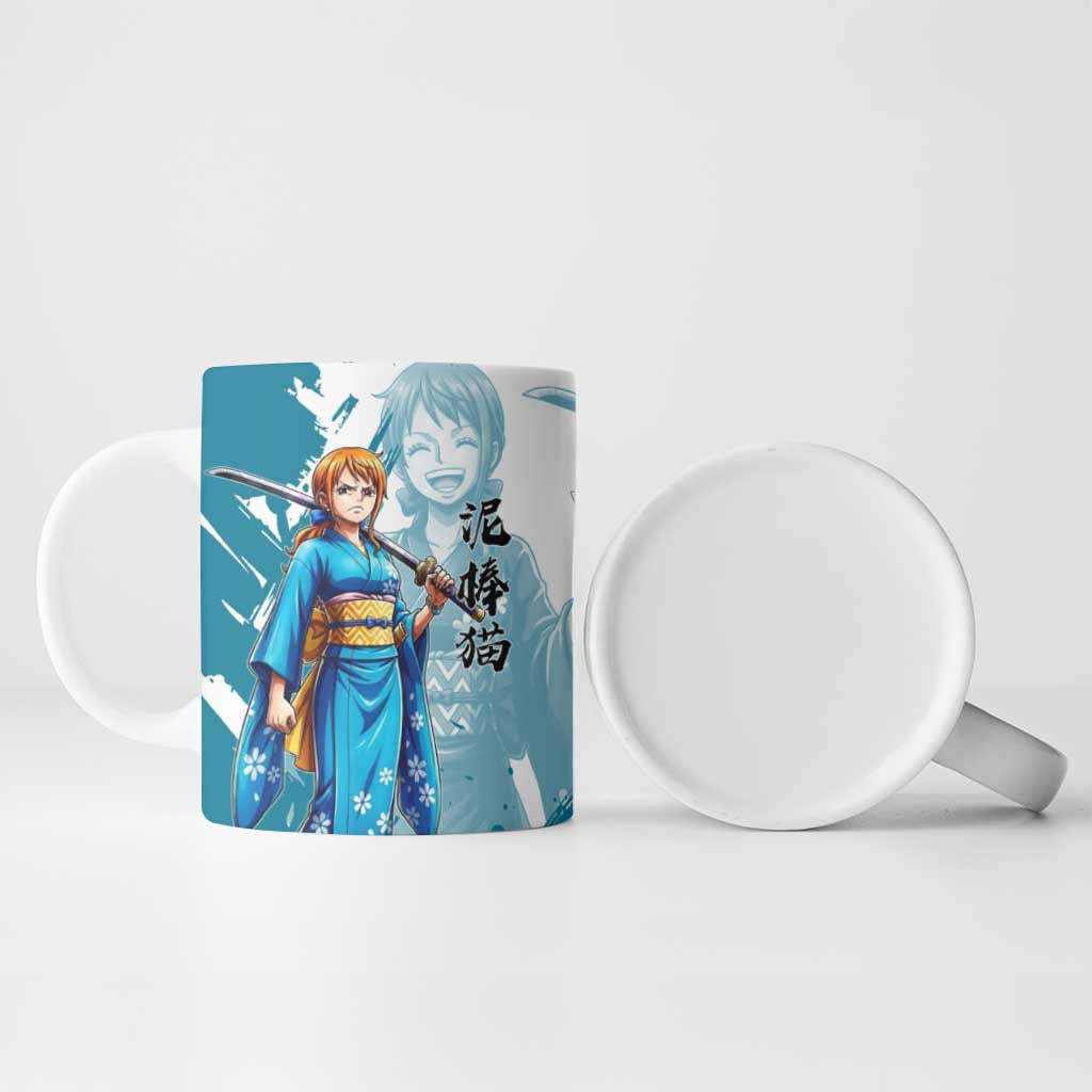 Wano Navigator Nami Ceramic Mug Floral Kimono Anime Brush Art