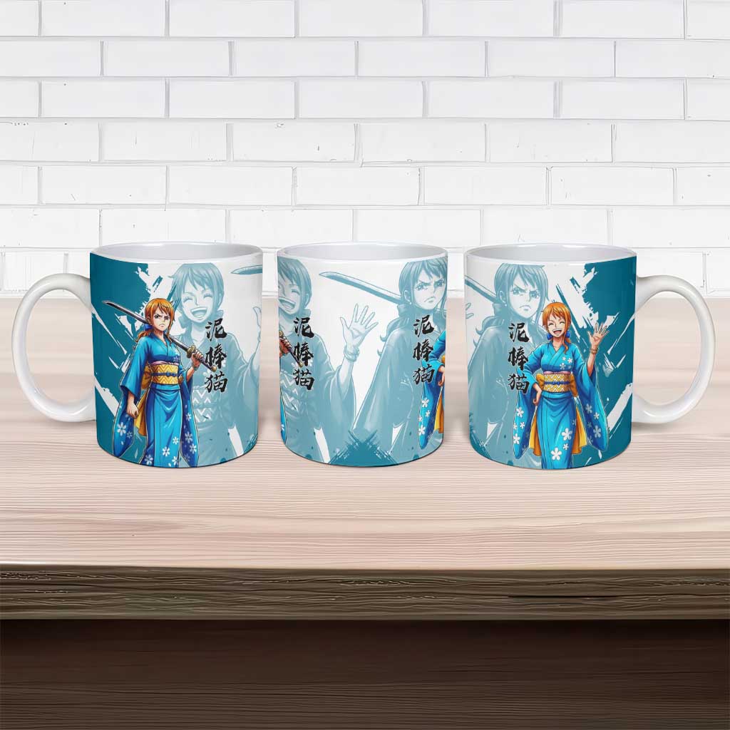 Wano Navigator Nami Ceramic Mug Floral Kimono Anime Brush Art