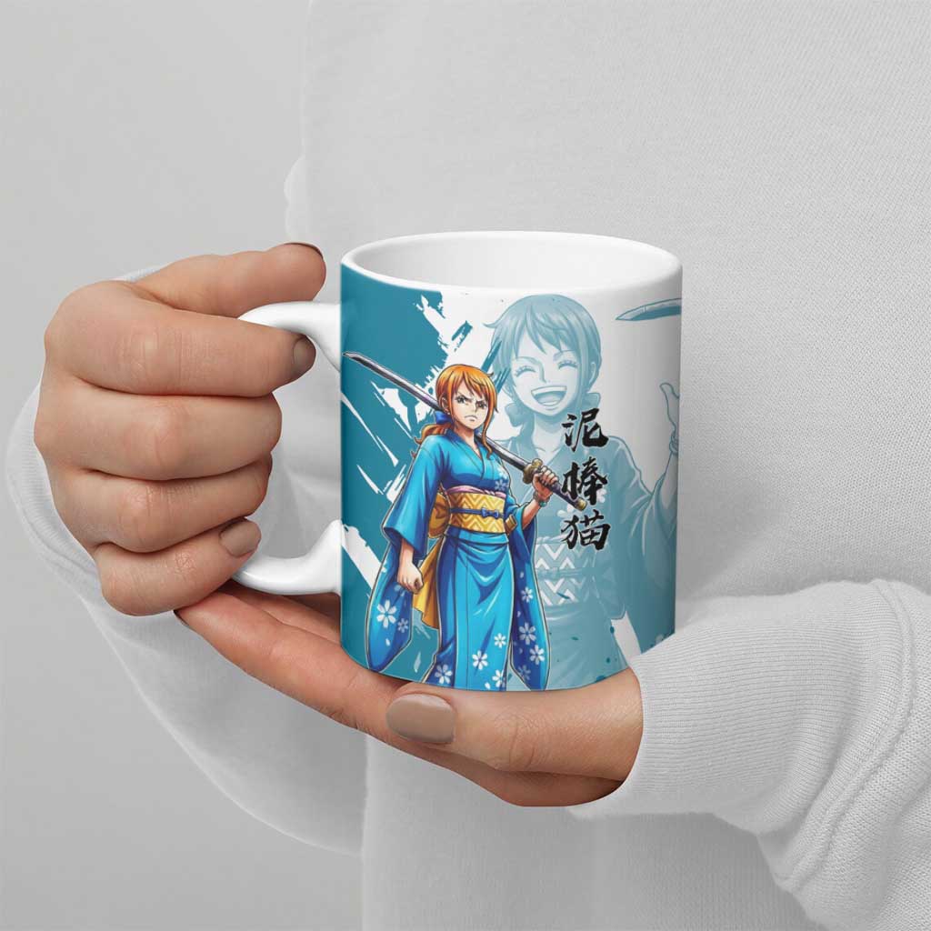 Wano Navigator Nami Ceramic Mug Floral Kimono Anime Brush Art