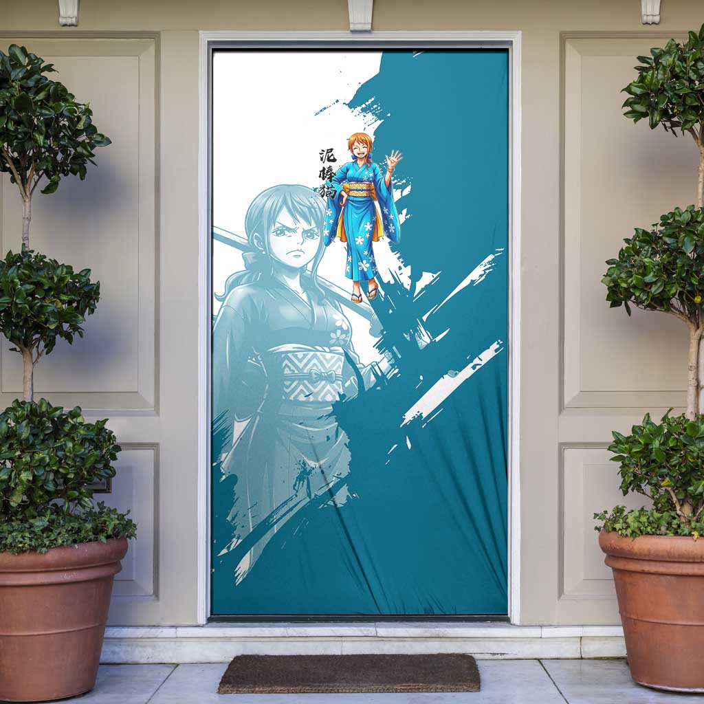 Wano Navigator Nami Door Cover Floral Kimono Anime Brush Art