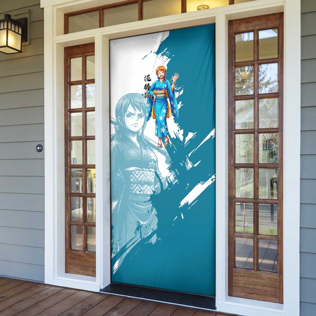 Wano Navigator Nami Door Cover Floral Kimono Anime Brush Art