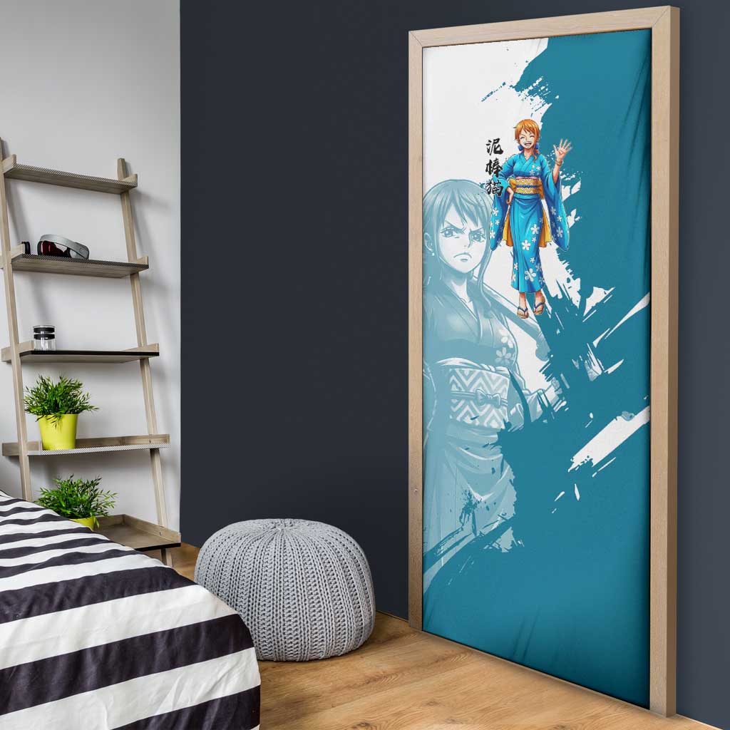 Wano Navigator Nami Door Cover Floral Kimono Anime Brush Art