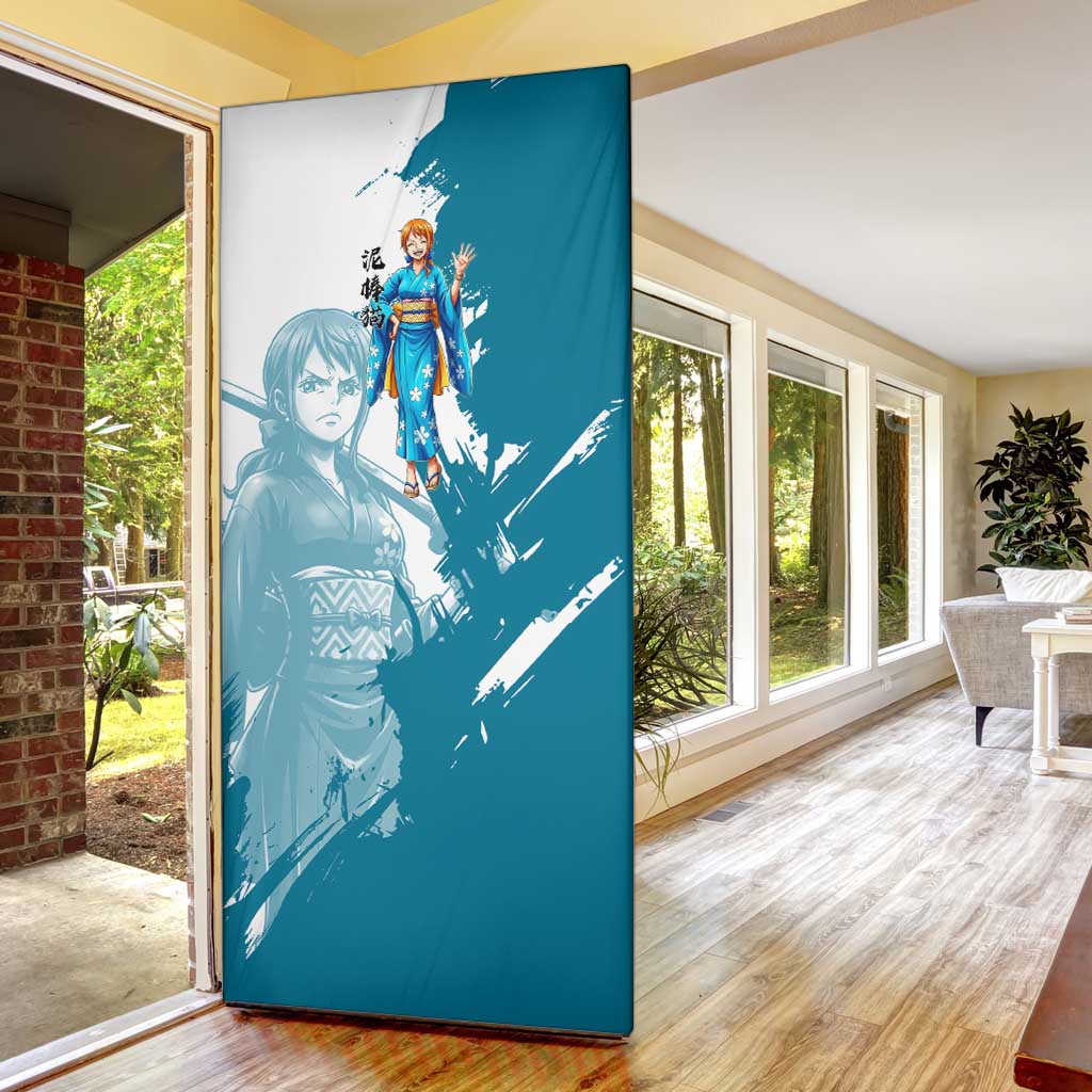 Wano Navigator Nami Door Cover Floral Kimono Anime Brush Art