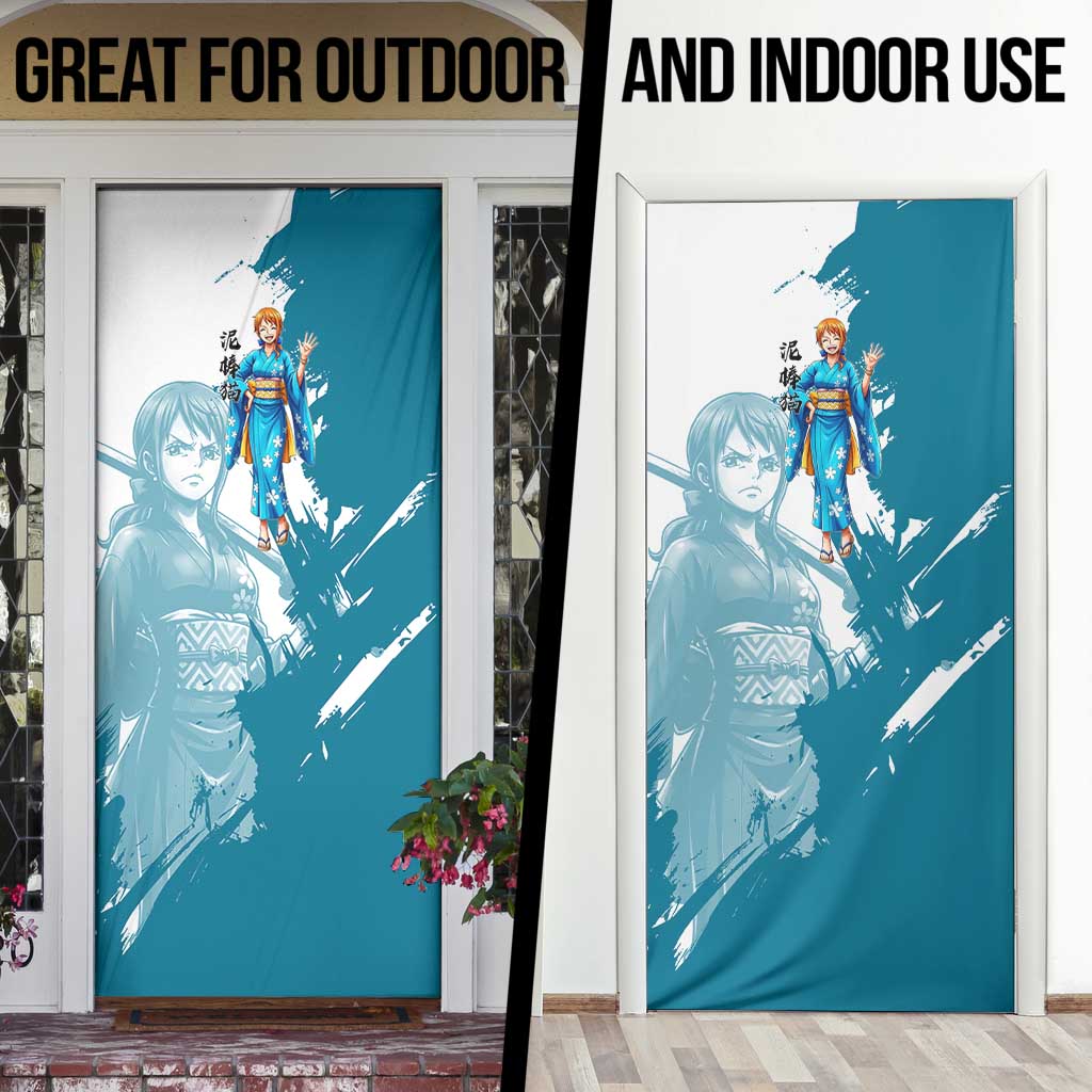 Wano Navigator Nami Door Cover Floral Kimono Anime Brush Art
