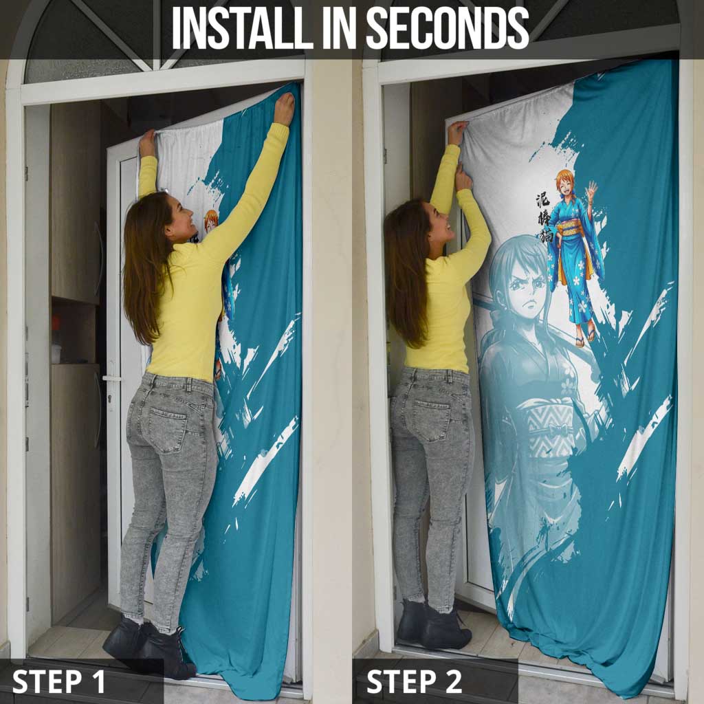 Wano Navigator Nami Door Cover Floral Kimono Anime Brush Art