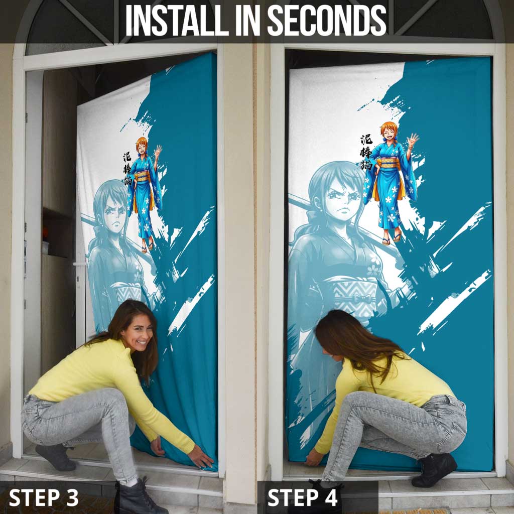Wano Navigator Nami Door Cover Floral Kimono Anime Brush Art