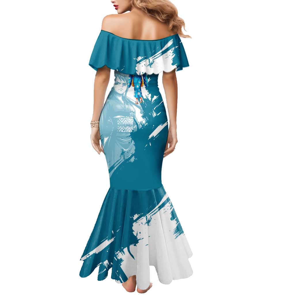 Wano Navigator Nami Family Matching Mermaid Dress and Hawaiian Shirt Floral Kimono Anime Brush Art