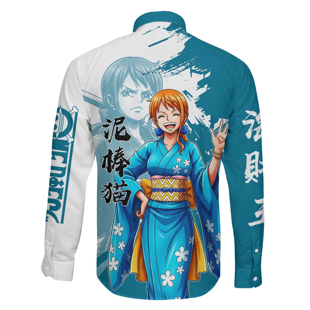 Wano Navigator Nami Family Matching Off Shoulder Maxi Dress and Hawaiian Shirt Floral Kimono Anime Brush Art