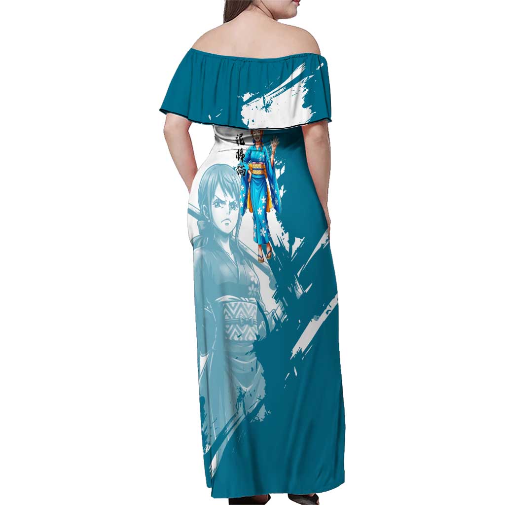 Wano Navigator Nami Family Matching Off Shoulder Maxi Dress and Hawaiian Shirt Floral Kimono Anime Brush Art