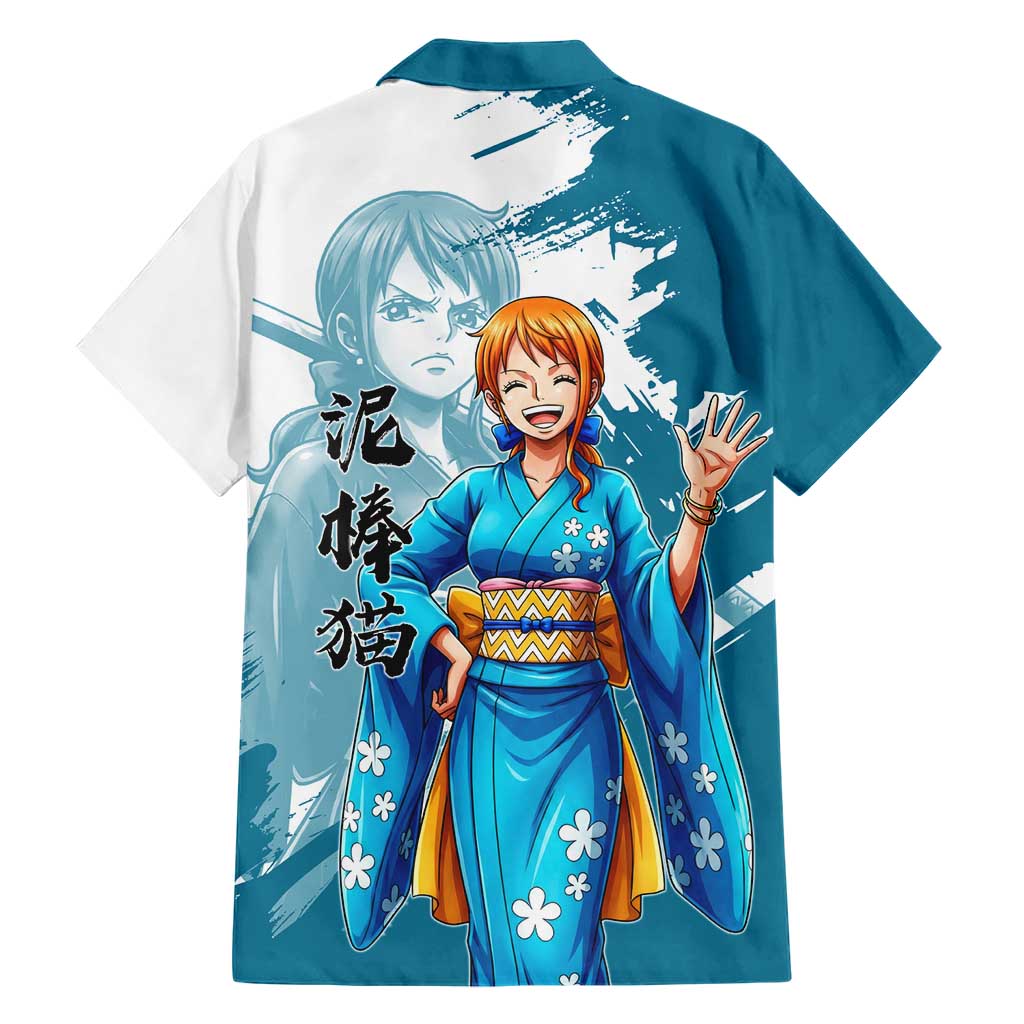 Wano Navigator Nami Family Matching Puletasi and Hawaiian Shirt Floral Kimono Anime Brush Art