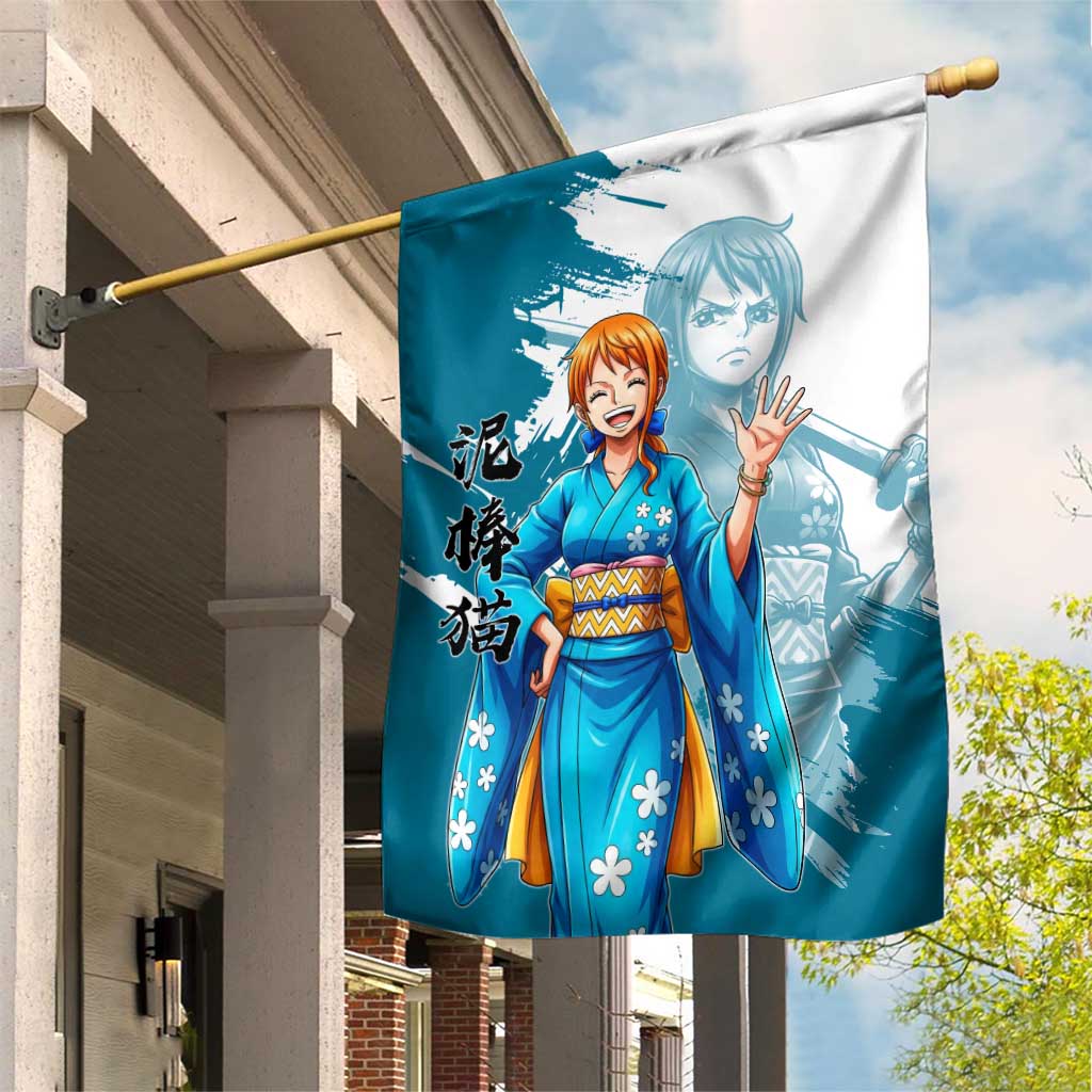 Wano Navigator Nami Garden Flag Floral Kimono Anime Brush Art