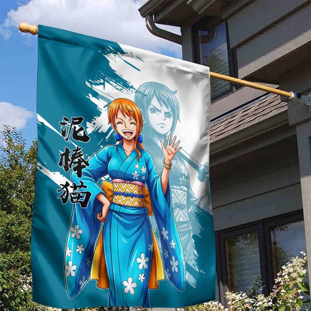 Wano Navigator Nami Garden Flag Floral Kimono Anime Brush Art