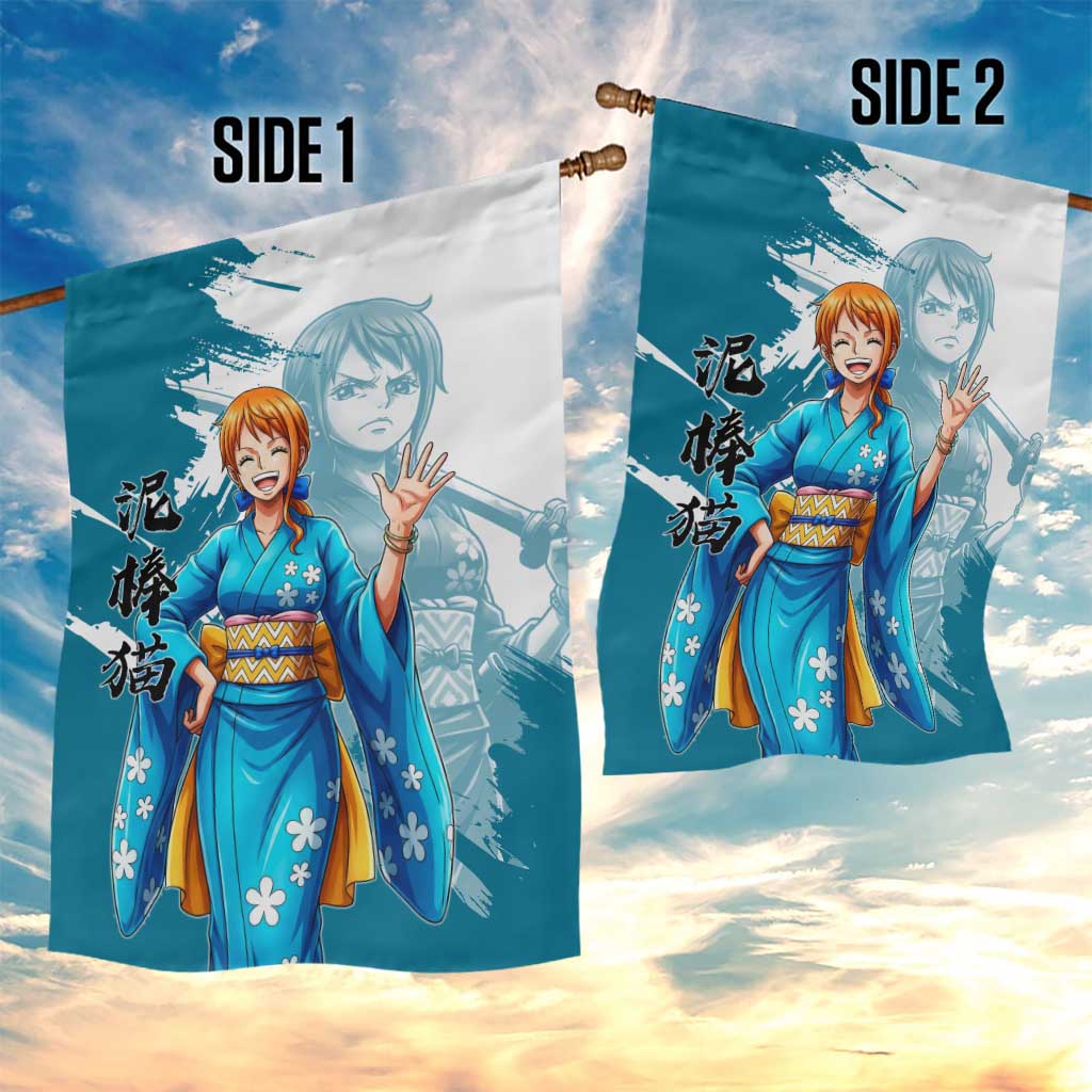 Wano Navigator Nami Garden Flag Floral Kimono Anime Brush Art