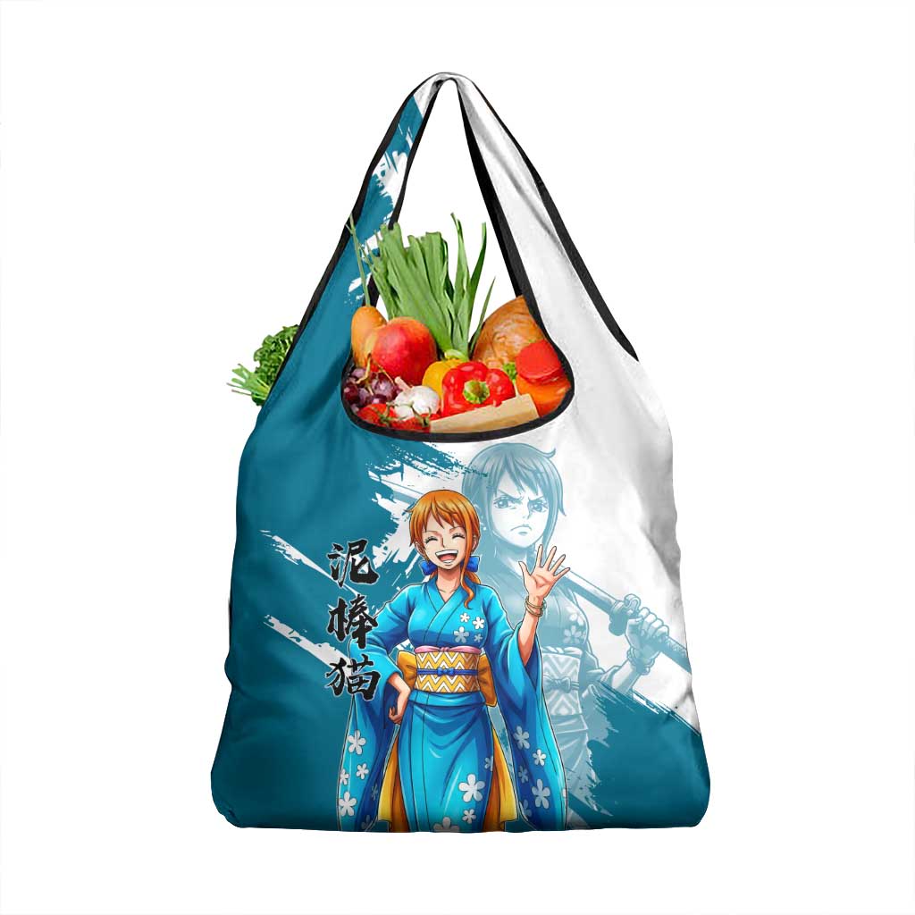 Wano Navigator Nami Grocery Bag Floral Kimono Anime Brush Art