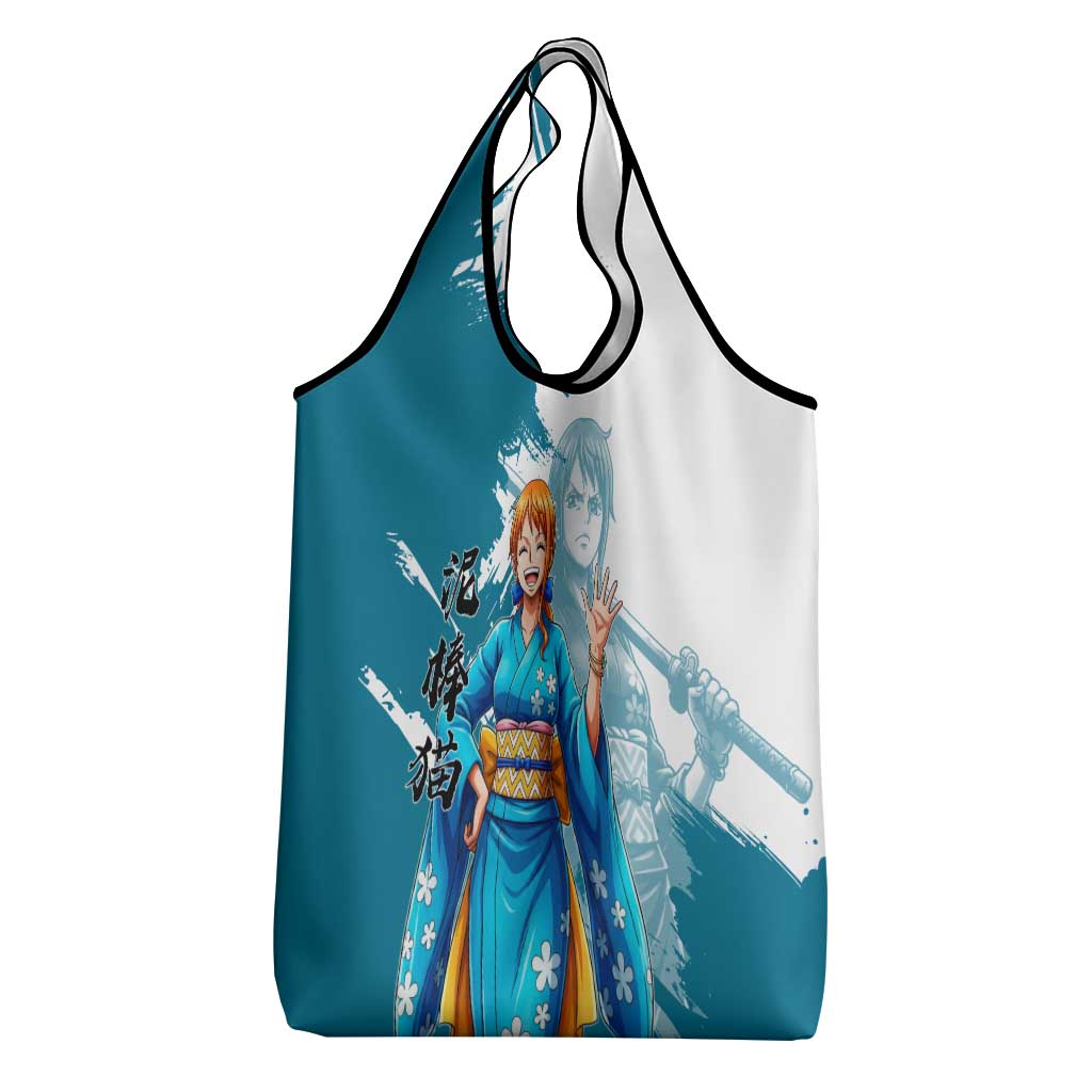 Wano Navigator Nami Grocery Bag Floral Kimono Anime Brush Art