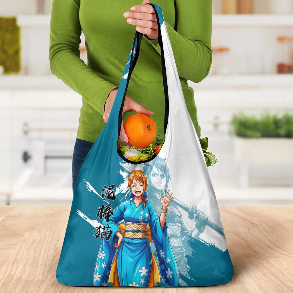Wano Navigator Nami Grocery Bag Floral Kimono Anime Brush Art