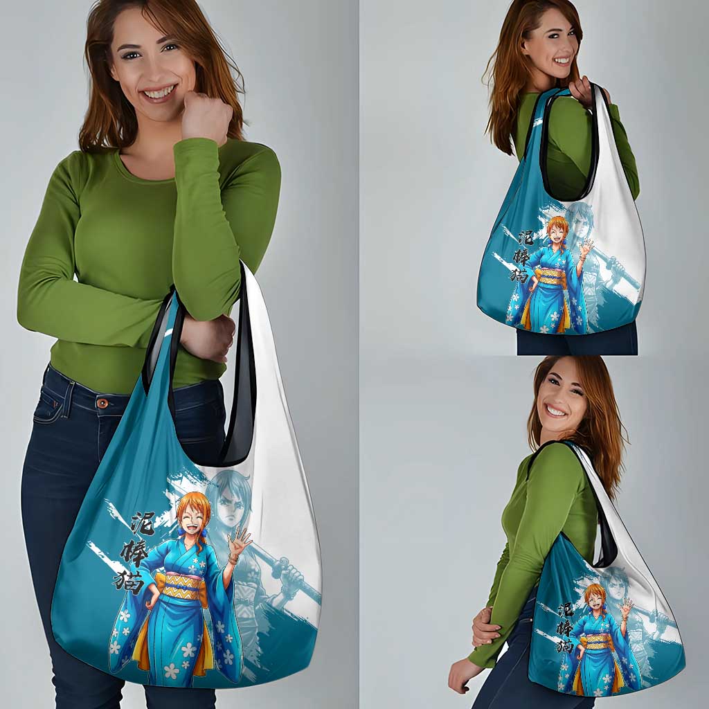 Wano Navigator Nami Grocery Bag Floral Kimono Anime Brush Art