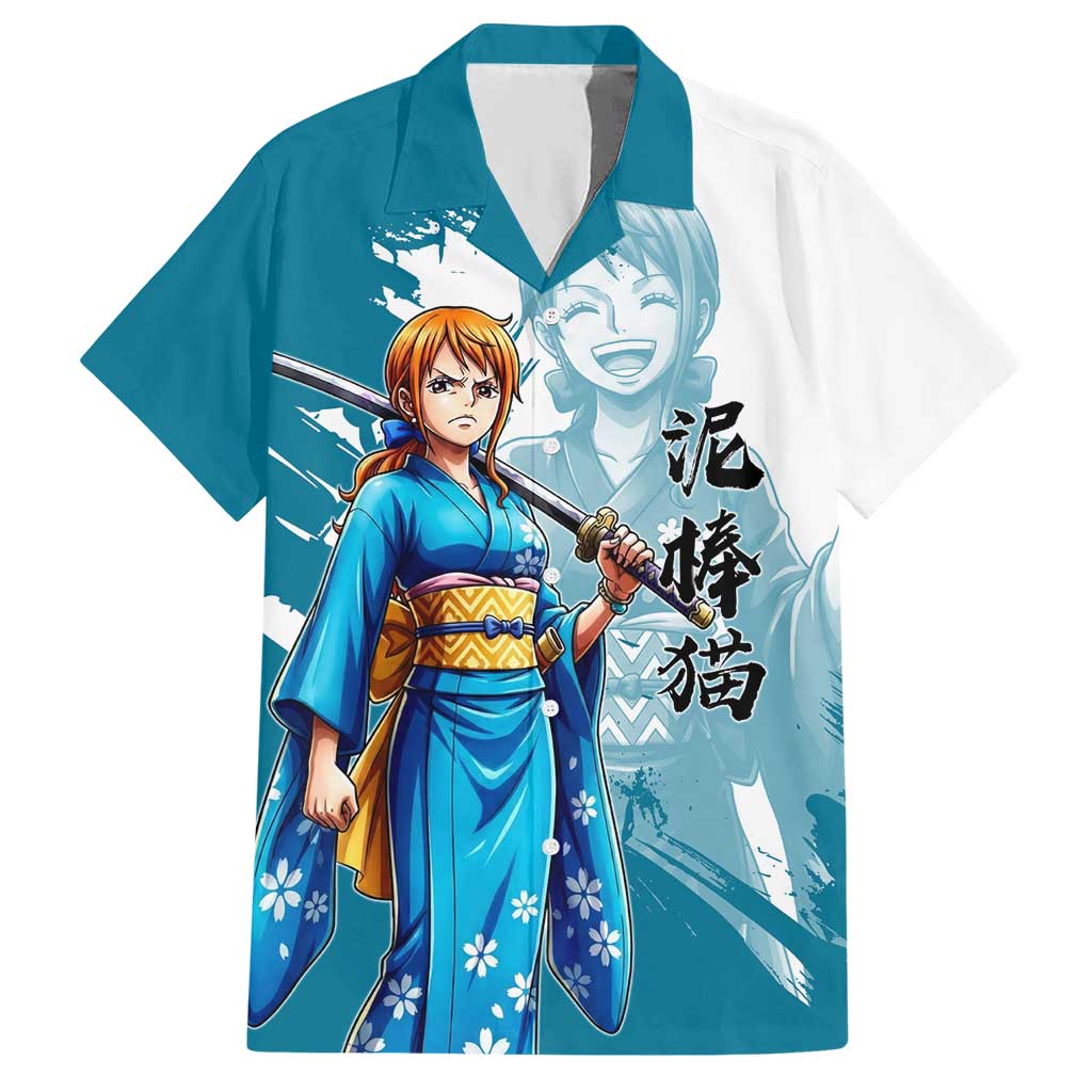 Wano Navigator Nami Hawaiian Shirt Floral Kimono Anime Brush Art