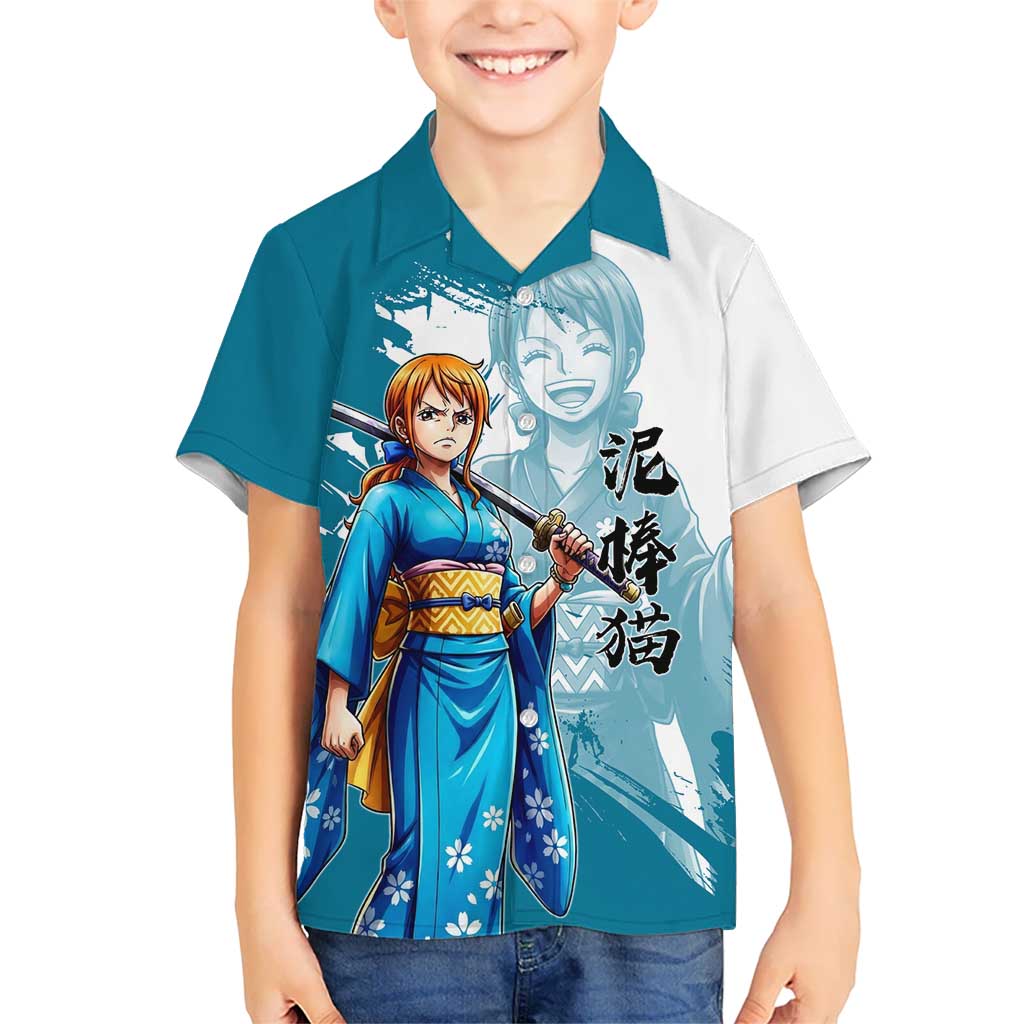 Wano Navigator Nami Hawaiian Shirt Floral Kimono Anime Brush Art
