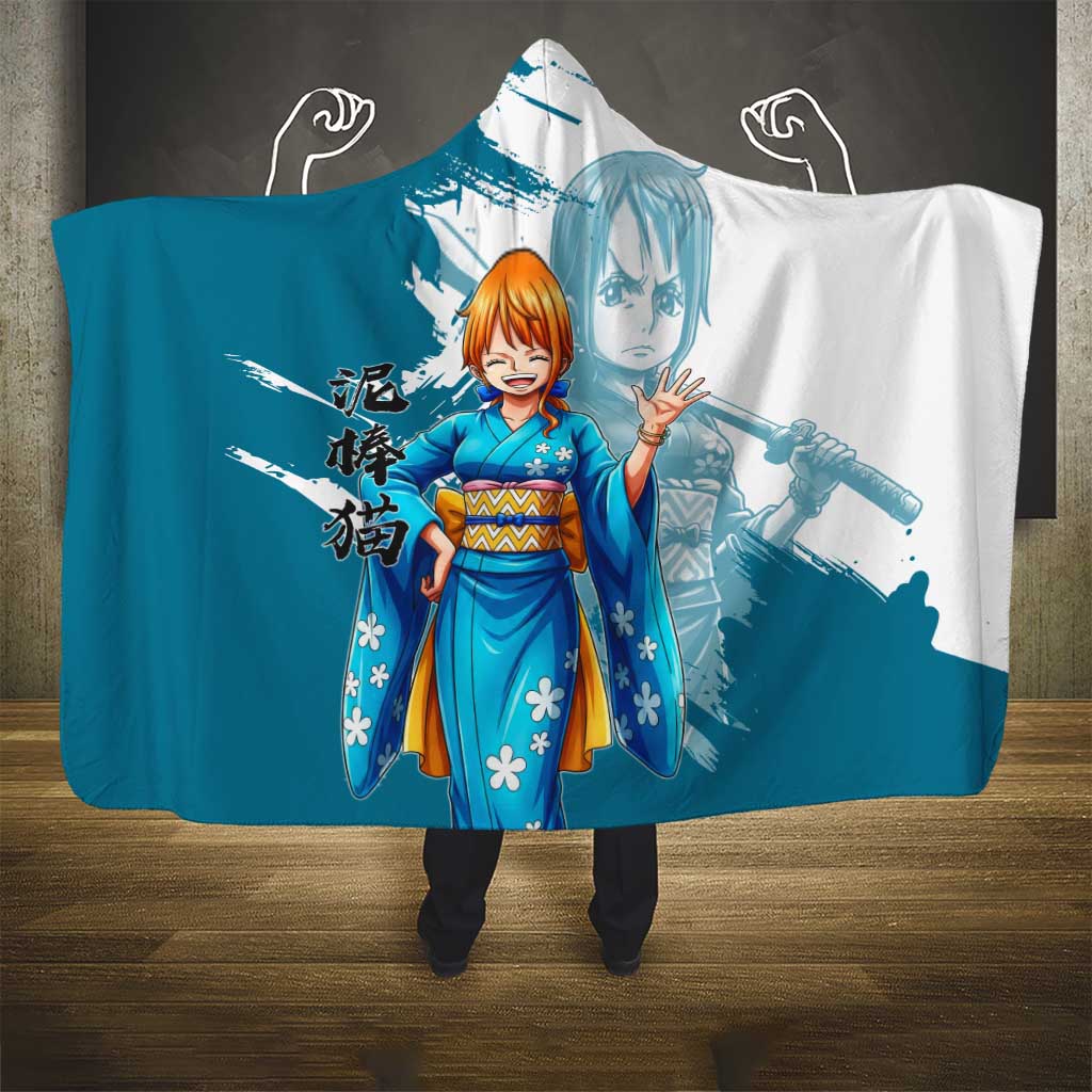 Wano Navigator Nami Hooded Blanket Floral Kimono Anime Brush Art