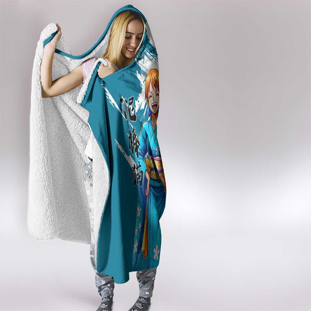 Wano Navigator Nami Hooded Blanket Floral Kimono Anime Brush Art
