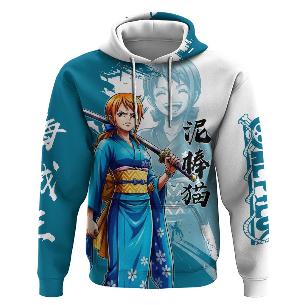 Wano Navigator Nami Hoodie Floral Kimono Anime Brush Art