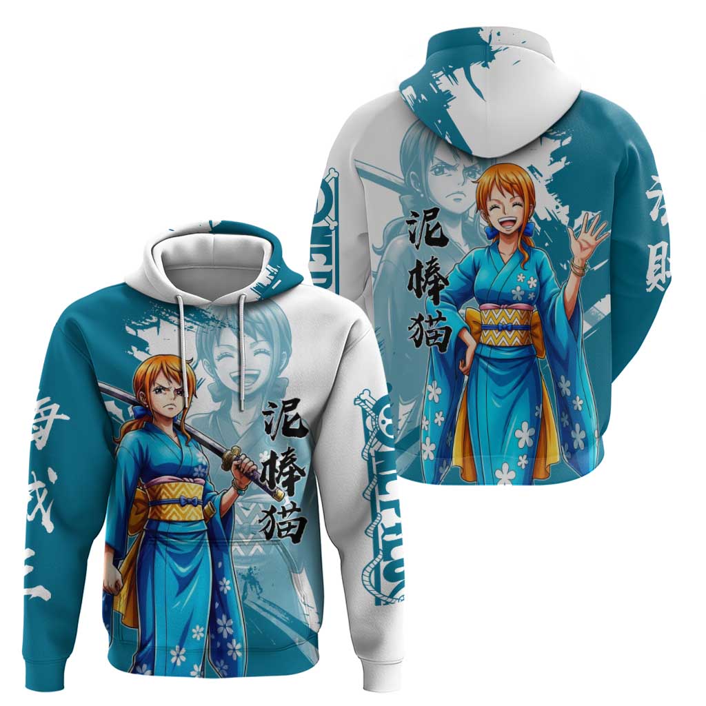 Wano Navigator Nami Hoodie Floral Kimono Anime Brush Art