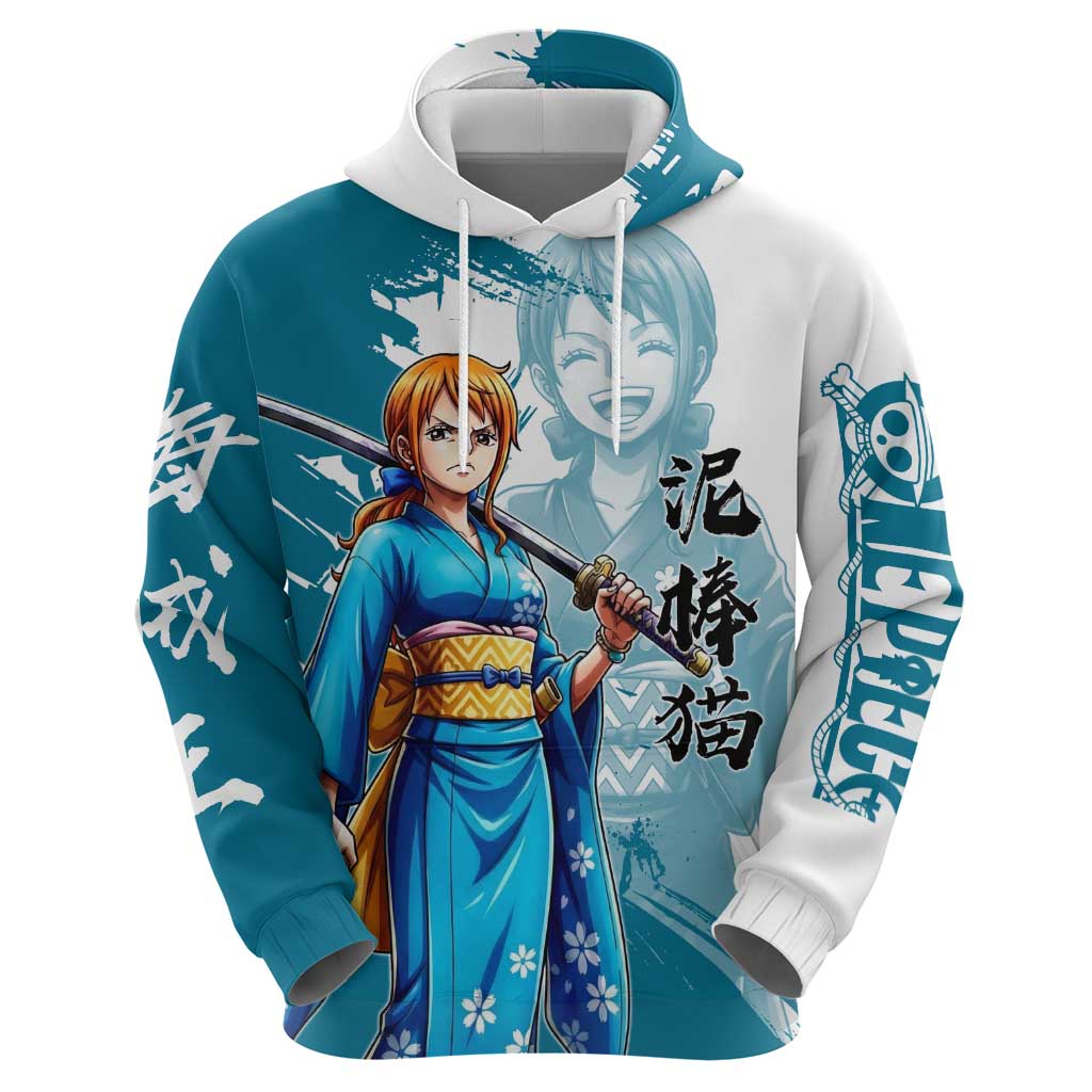 Wano Navigator Nami Hoodie Floral Kimono Anime Brush Art