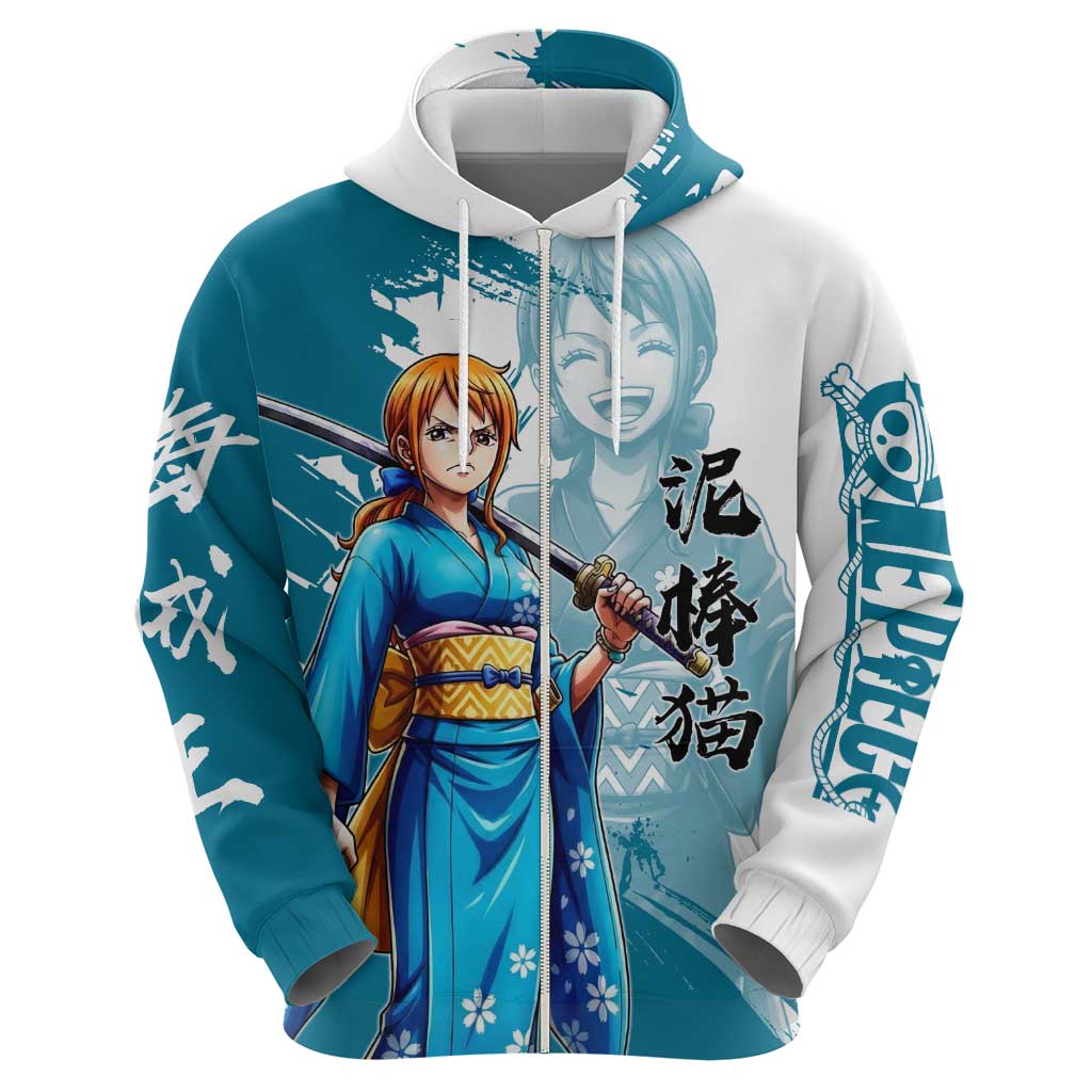 Wano Navigator Nami Hoodie Floral Kimono Anime Brush Art