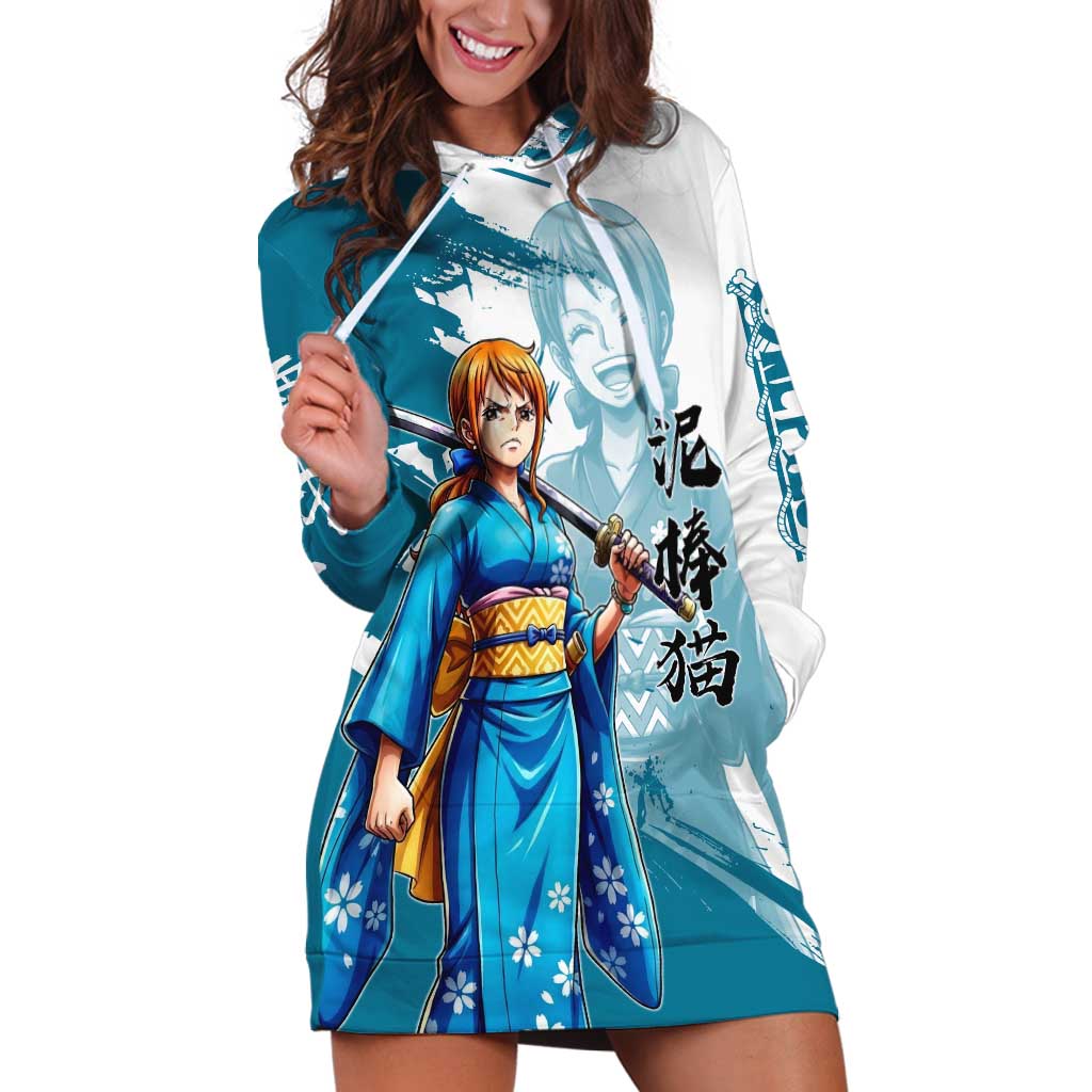 Wano Navigator Nami Hoodie Dress Floral Kimono Anime Brush Art