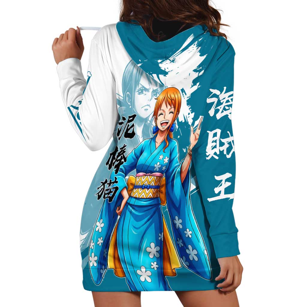 Wano Navigator Nami Hoodie Dress Floral Kimono Anime Brush Art