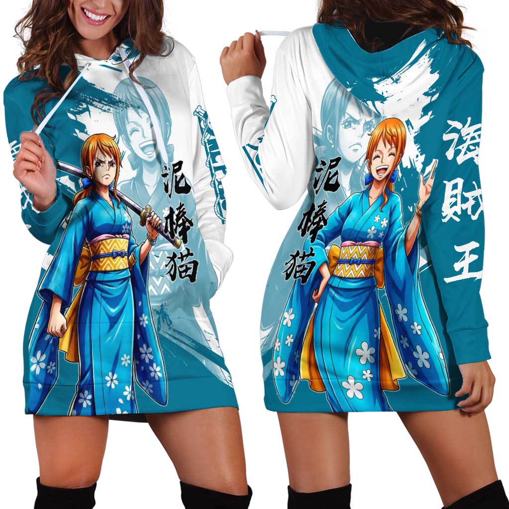 Wano Navigator Nami Hoodie Dress Floral Kimono Anime Brush Art