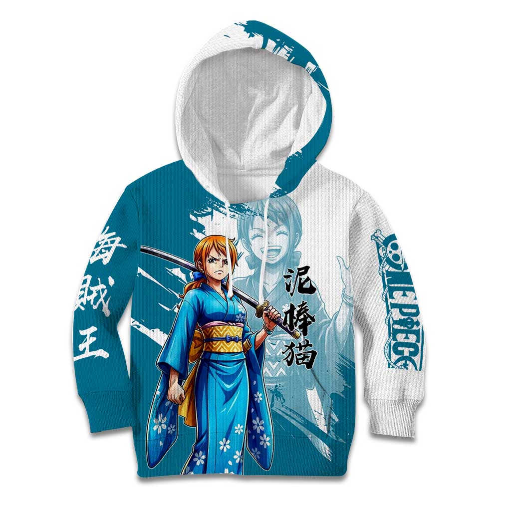 Wano Navigator Nami Kid Hoodie Floral Kimono Anime Brush Art
