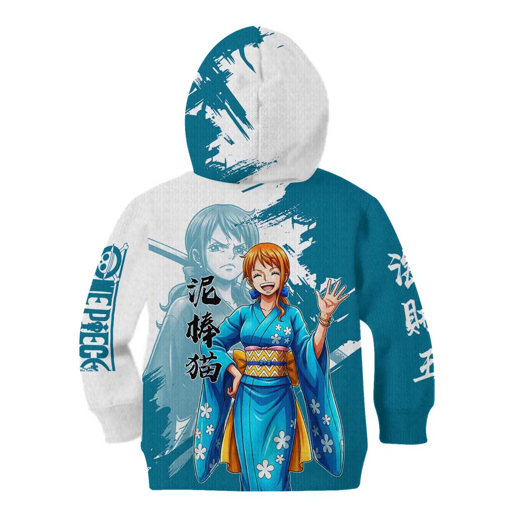 Wano Navigator Nami Kid Hoodie Floral Kimono Anime Brush Art