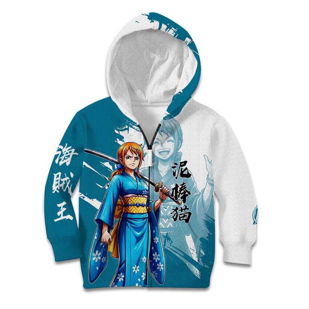 Wano Navigator Nami Kid Hoodie Floral Kimono Anime Brush Art