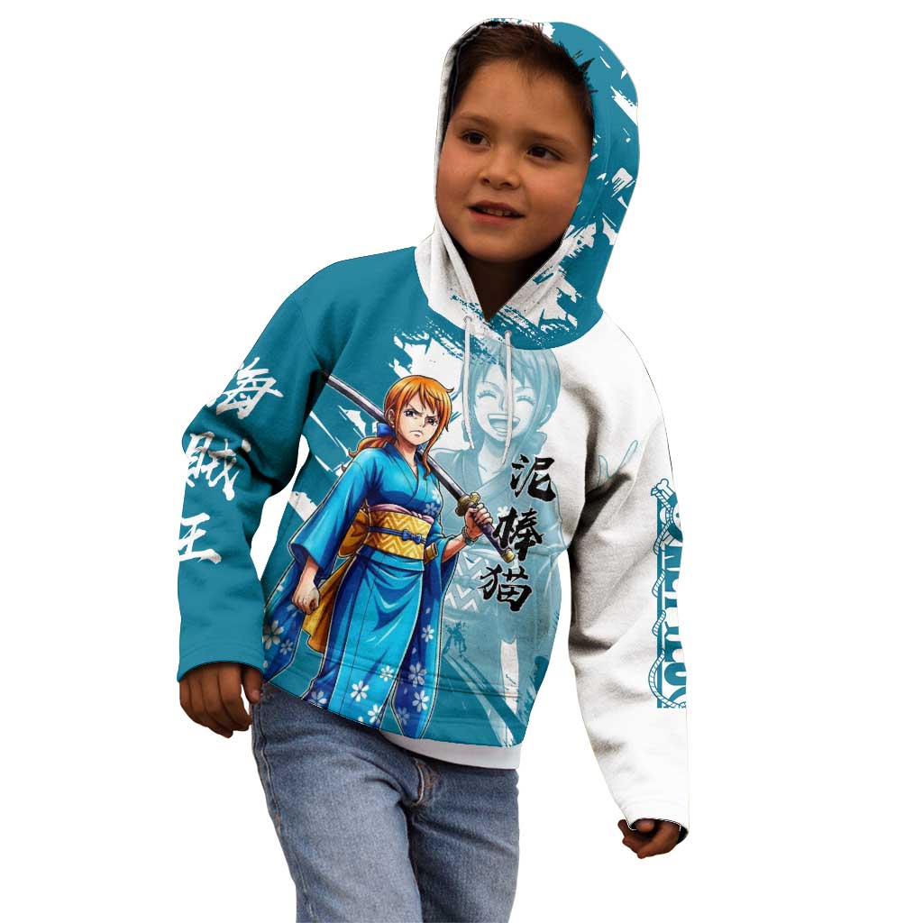 Wano Navigator Nami Kid Hoodie Floral Kimono Anime Brush Art