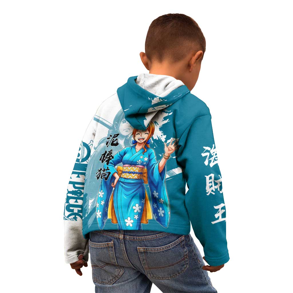 Wano Navigator Nami Kid Hoodie Floral Kimono Anime Brush Art