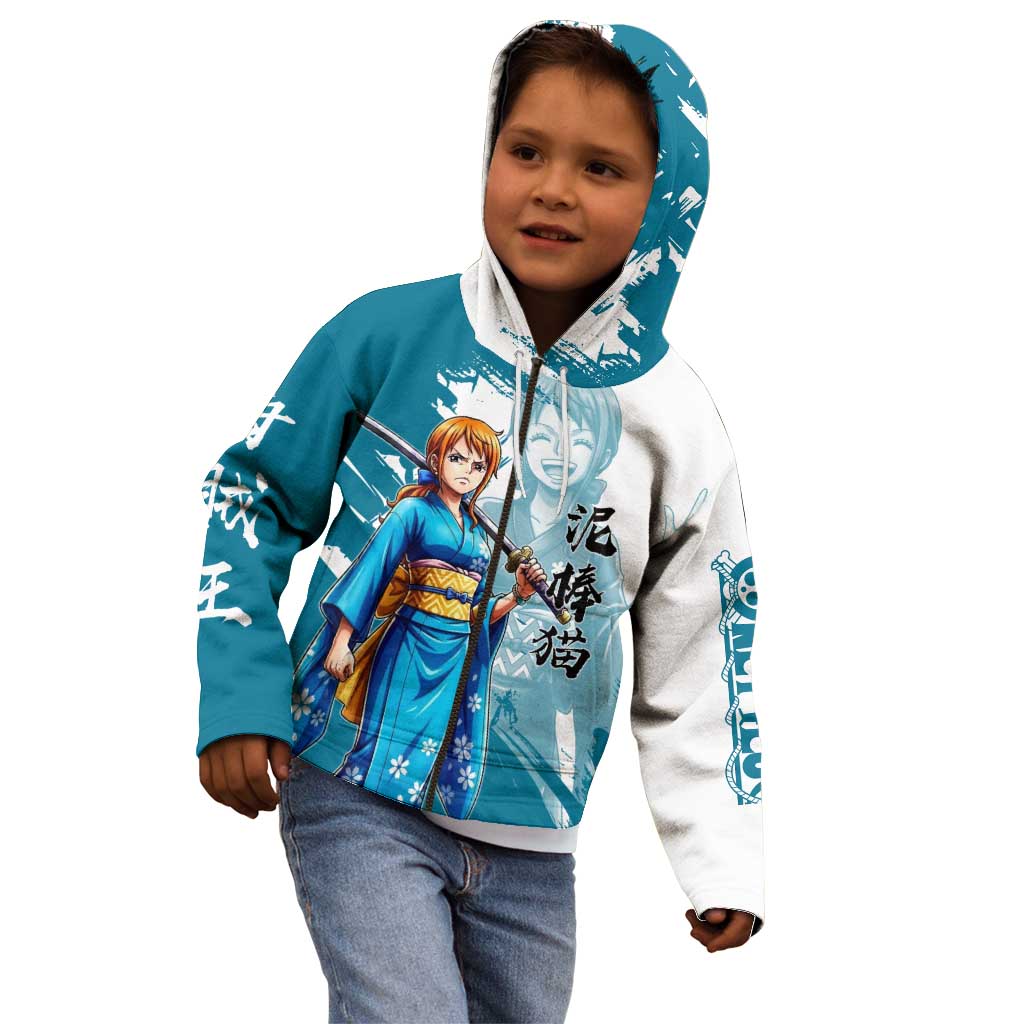 Wano Navigator Nami Kid Hoodie Floral Kimono Anime Brush Art