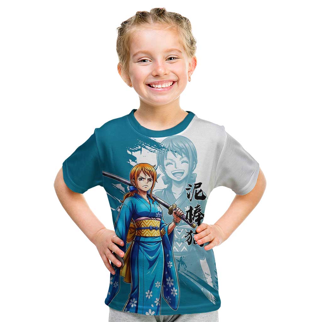 Wano Navigator Nami Kid T Shirt Floral Kimono Anime Brush Art