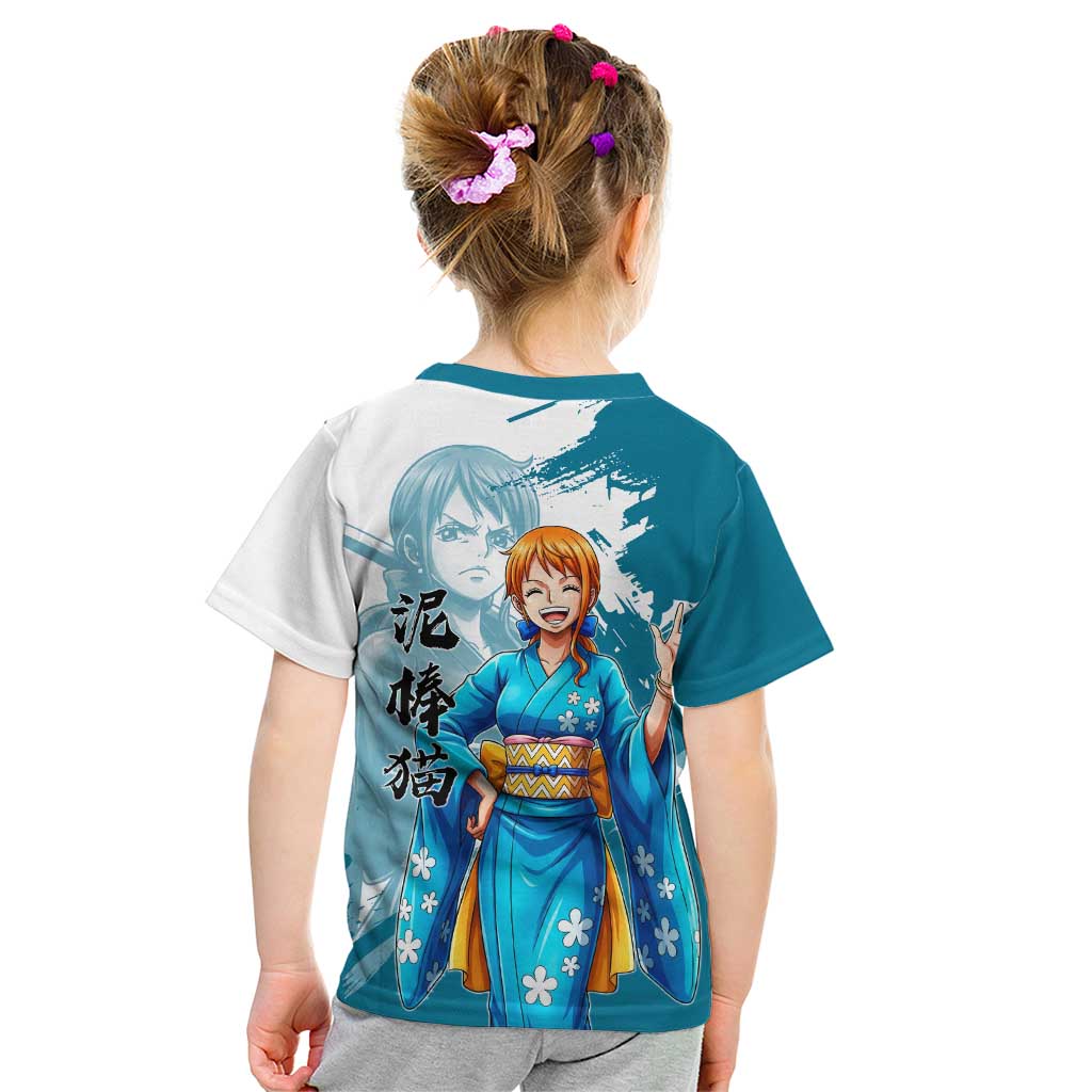 Wano Navigator Nami Kid T Shirt Floral Kimono Anime Brush Art