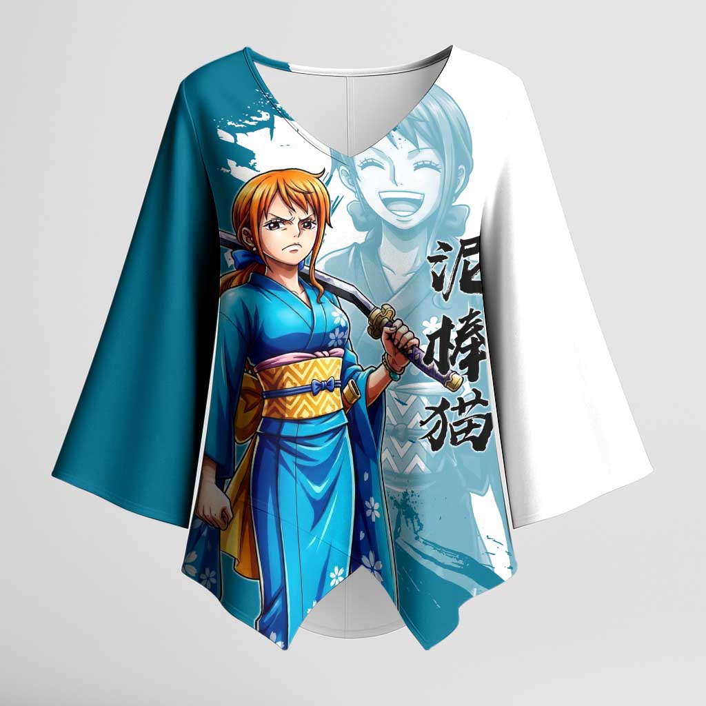 Wano Navigator Nami Kimono Sleeve Blouse Floral Kimono Anime Brush Art