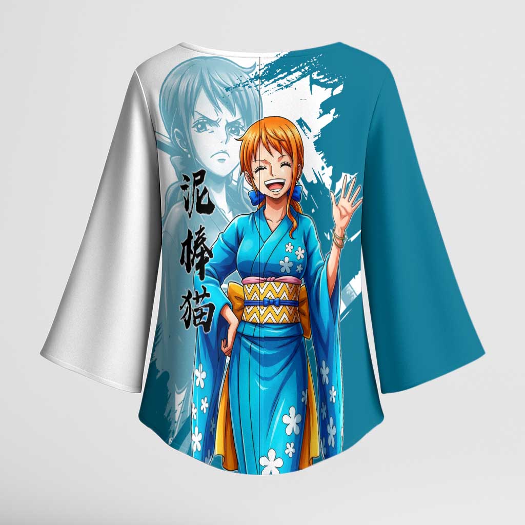 Wano Navigator Nami Kimono Sleeve Blouse Floral Kimono Anime Brush Art