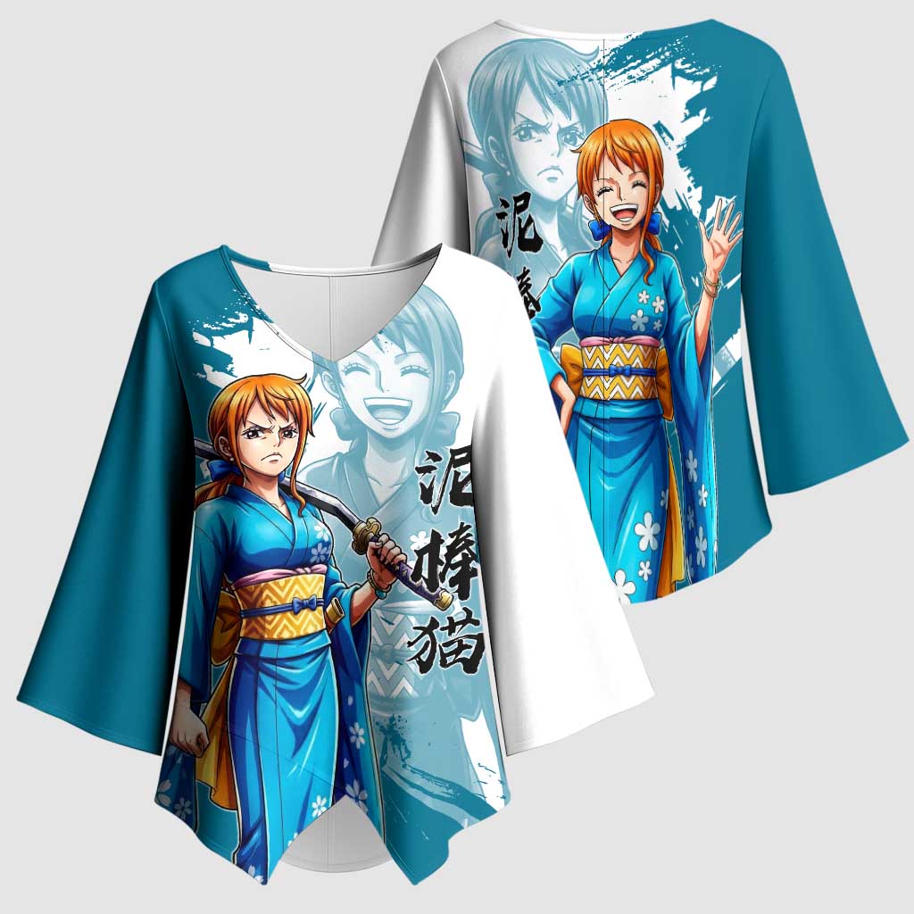 Wano Navigator Nami Kimono Sleeve Blouse Floral Kimono Anime Brush Art
