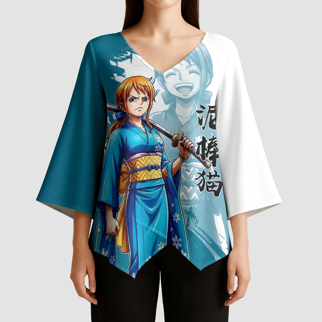 Wano Navigator Nami Kimono Sleeve Blouse Floral Kimono Anime Brush Art