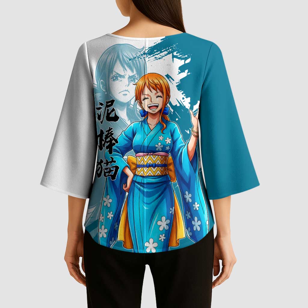Wano Navigator Nami Kimono Sleeve Blouse Floral Kimono Anime Brush Art