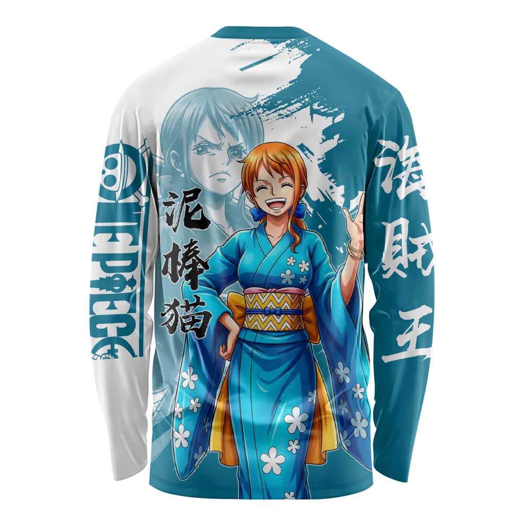 Wano Navigator Nami Long Sleeve Shirt Floral Kimono Anime Brush Art