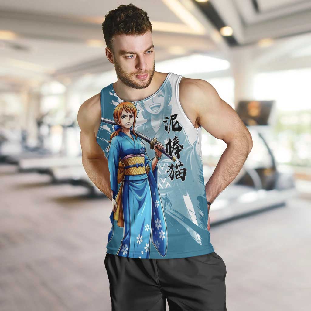 Wano Navigator Nami Men Tank Top Floral Kimono Anime Brush Art