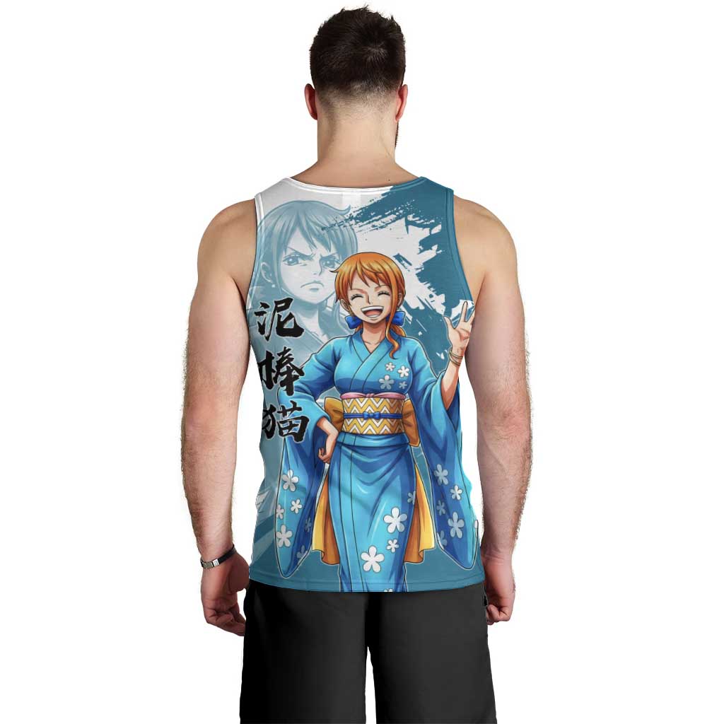 Wano Navigator Nami Men Tank Top Floral Kimono Anime Brush Art